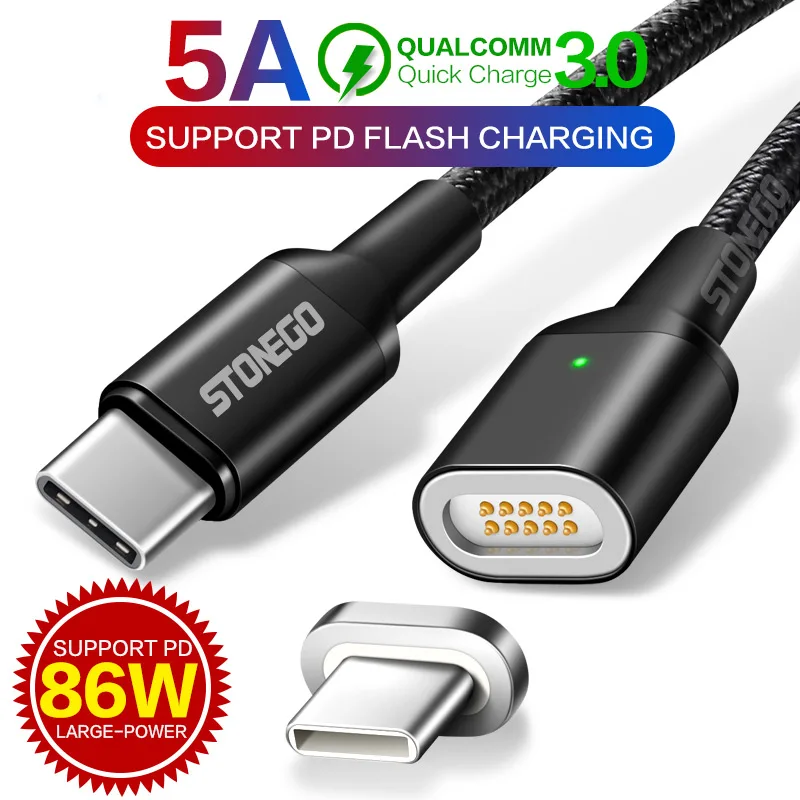 

STONEGO Type C to USB C Magnetic Cable For New MacBook Pro Huawei Matebook 86W PD Quick Magnet Charger USB-C Fast Charger Cables