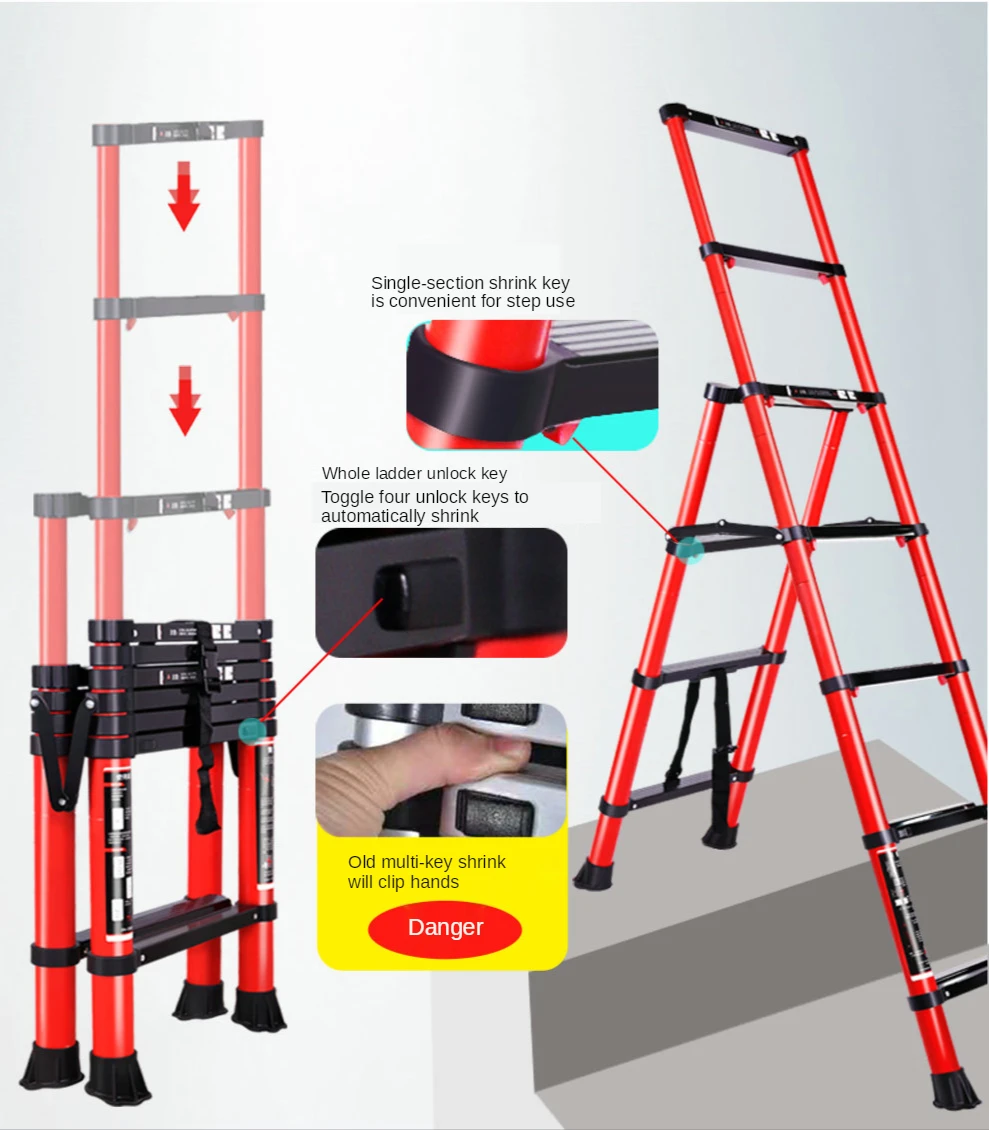 4+6 Step multifunctional aluminum alloy telescopic ladder household trestle ladder portable engineering ladder foldable ladder