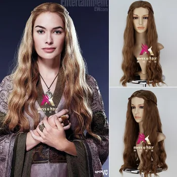 

Hot movie New Arrival Game of Thrones Queen Cersei Lannister Golden Wig Wavy Hair Cosplay Wig Halloween Role Play +wig cap