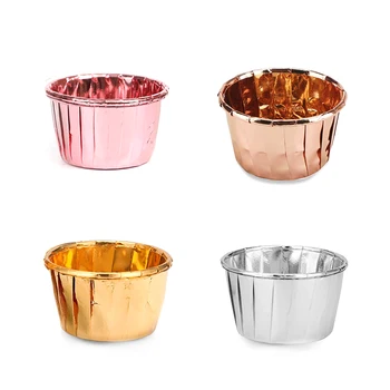 

50X Greaseproof Cake Paper Cups Tray Cake Paper Cup Double-sided Aluminum Foil Curling Paper Cup High Temperature Resistance