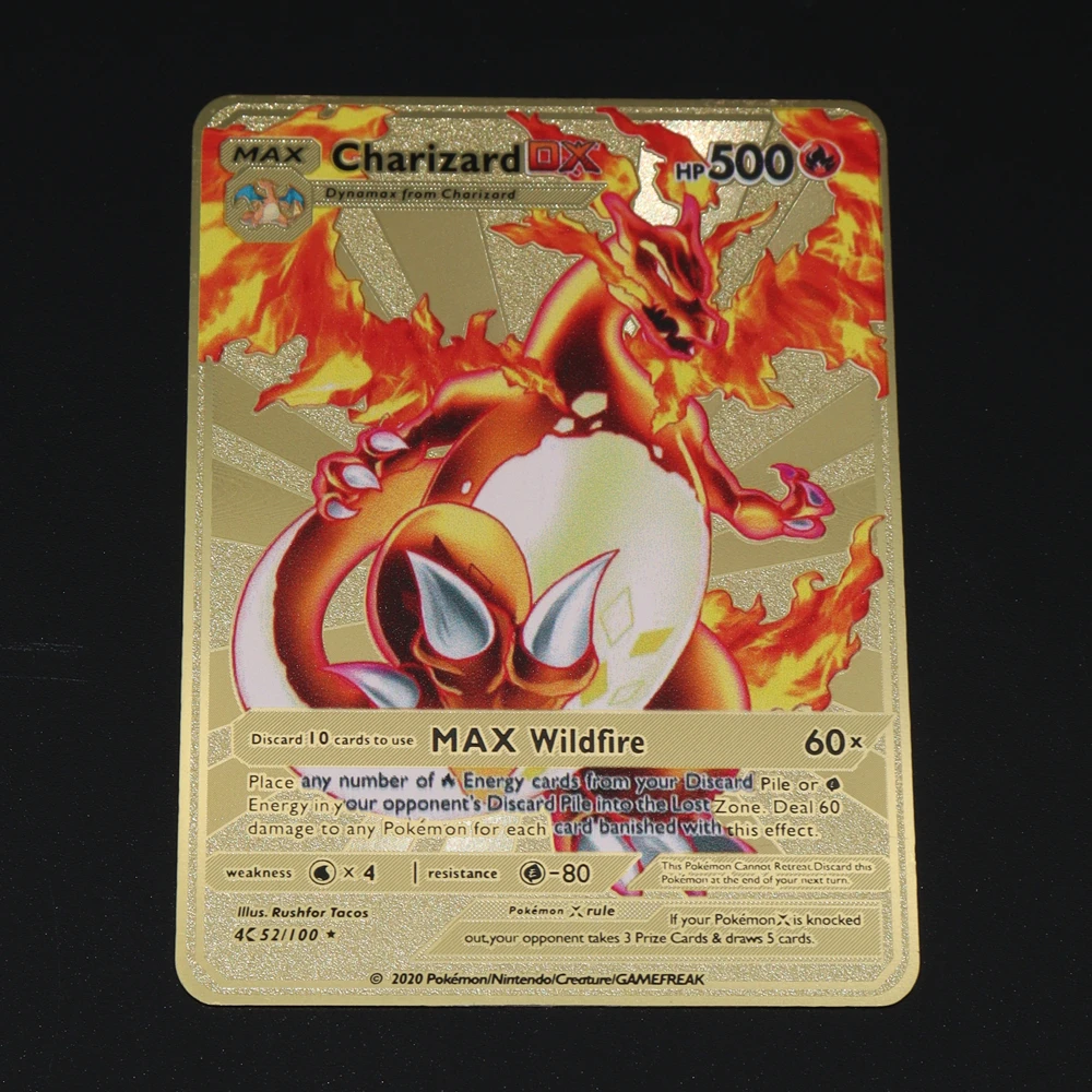 Pokemon Iron Shiny Cards English Charizard Mewtwo Pikachu Metal Cards Vmax Metal Gold Pack Game Collection Cards Gift Kids