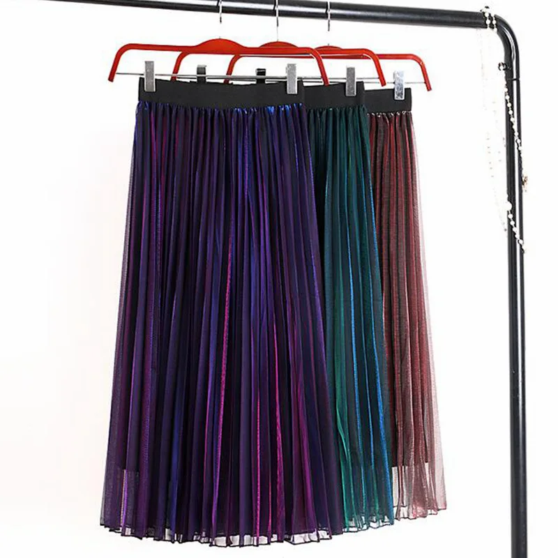 Юбки средней длины женские летние 2019 Высокая Талия Reflt светильник постепенно