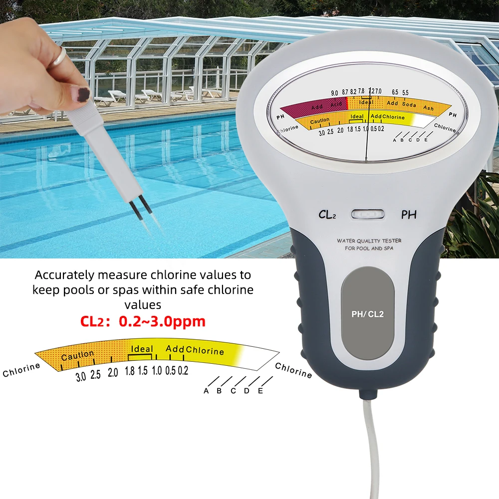 2 In 1 PH & CL2 Meter Chlorine Detector Swimming Pool Spa Chlorine Monitor Tester Aquarium Hot Spring Water Quality Tester 2