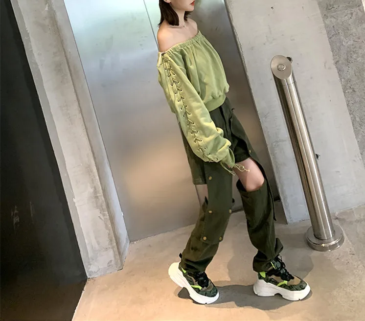 WHITNEY WANG Осенняя мода Уличная Сексуальная выдалбливают съемные брюки женские повседневные брюки