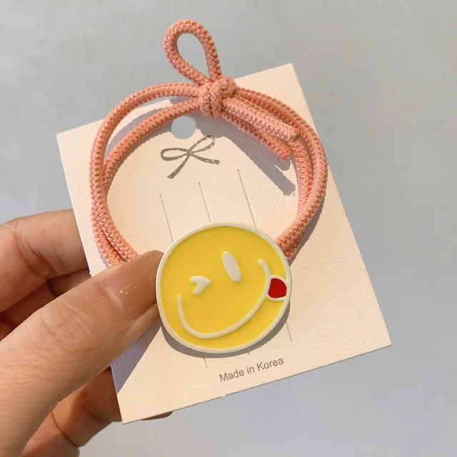 Women Girl Scrunchies Elastic Hair Ties Bands Smile Face Yellow Summer Fashion Korean Mujer Head Accessories Hyuna Wholesale Purple