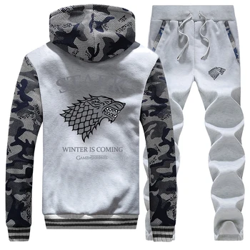 

House Stark Men's Full Suit Tracksuit Game Of Thrones Camo Men's Jacket Fashion Fleece Sportsman Wear Casual Military Male Set