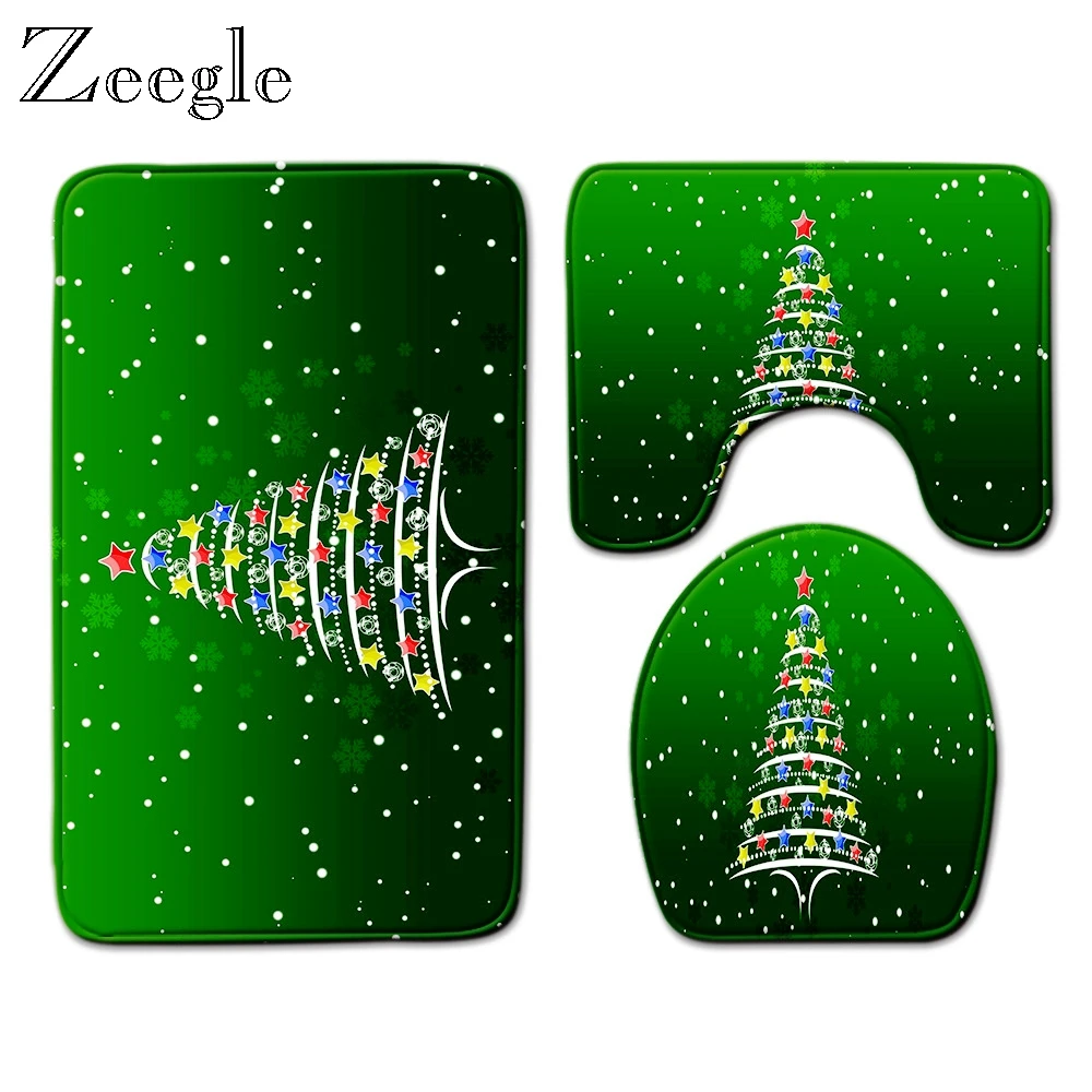 Zeegle Bath Rug 3pcs Bathroom Mat Set Non-slip Carpet Bath Mat Washable Bathroom Toilet Foot Rug Toilet U Type Bath Floor Mat