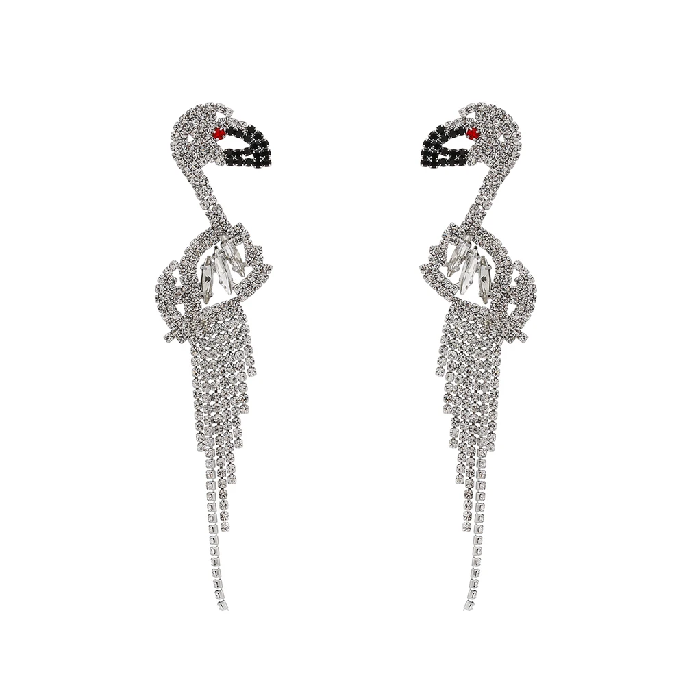 White Yhpup Гипербола Птица Животное Роскошные Длинные серьги Bling Циркон Стразы Медь Серьги невесты женские вечерние S925 ювелирные изделия подарок - Окраска металла: White