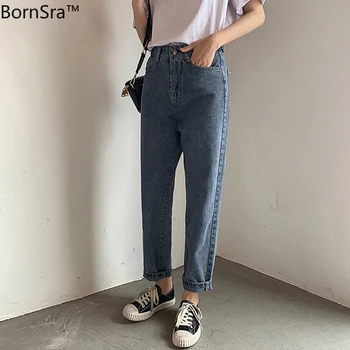 

BornSra 2020 High Quality Casual High Waist Women Jeans Slim Waist Harem Denim Pants Spring Summer Jeans Trousers Female Pants