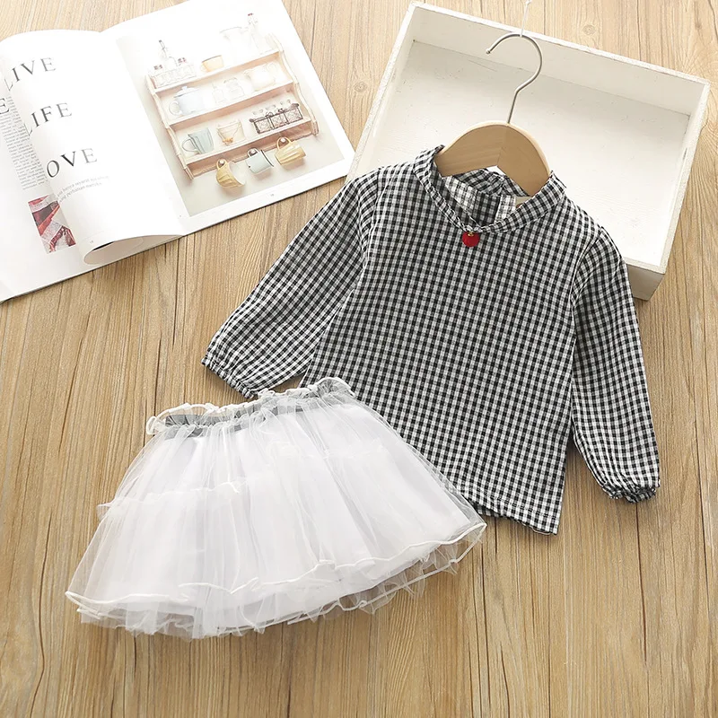 Humor Bear/Осенняя детская одежда для маленьких девочек Милая клетчатая футболка с длинными рукавами + юбка комплект из 3 предметов комплекты