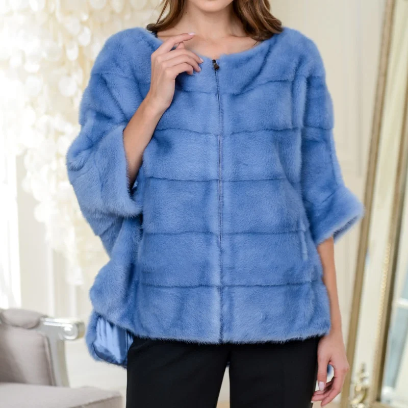 FURSARCAR Casual Style Real Mink Fur Shawl Natural Mink Fur Coat Women Thick Warm Winter Coat Top Fashion Elegant Female Clothes