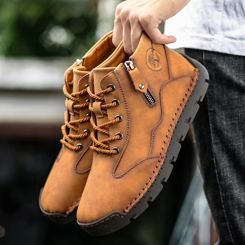 Classic Mens Winter Boots Warm Fur Motorcycle Boots Designer Work Men Motorcycle Boots Outdoor Platform Leather Men Calf Boots