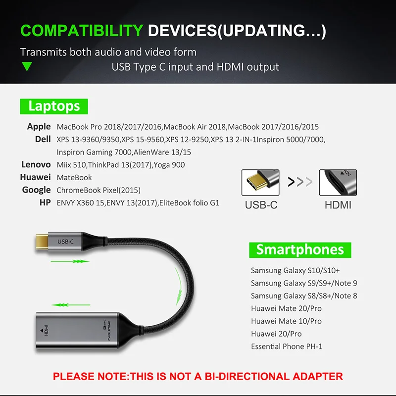 CABLETIME 4K 60Hz USB C к HDMI Кабель-адаптер Thunderbolt 3 адаптер type-c к HDMI для huawei mate30 Pro MacBook pro C033
