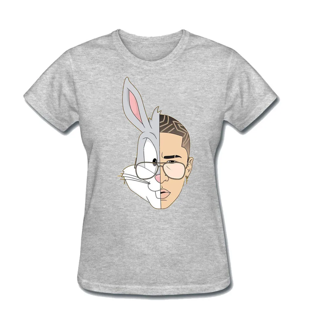 Футболка Bad Bunny, модный топ, хлопковая футболка, для упражнений, для девушек, женские футболки с коротким рукавом, хлопок, женские футболки для женщин - Цвет: Серый