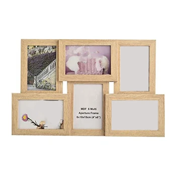 

NEW-Collage Multiple Picture Frames for 6 Photos in 4 x 6 Inches Wooden, MDF Wall Mounting Frame (Natural)