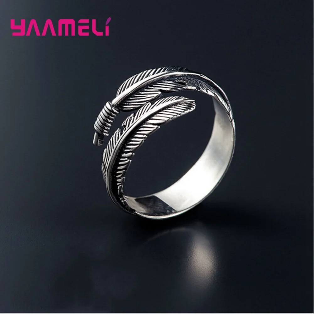Wholesale Price European Jewelry 925 Sterling Silver Feather Rings Opening Band Resizable Size Antique S925 Women Jewellery | Украшения и