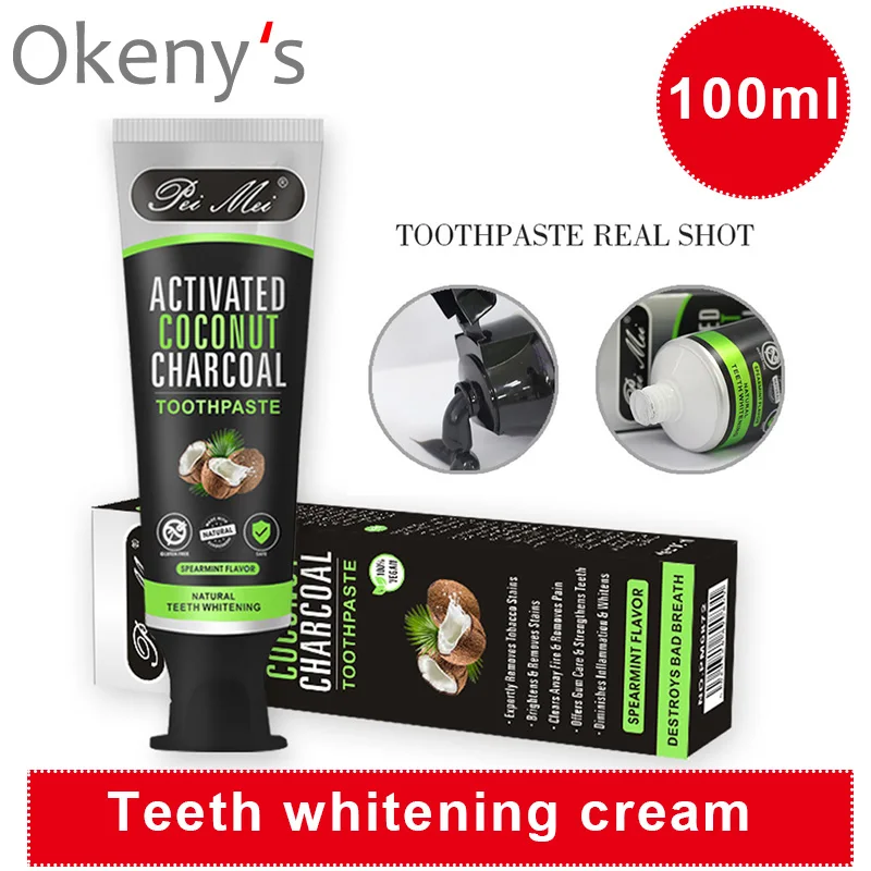 

100g Coconut Oil Toothpaste Shell Activated Charcoal Teeth Whitening Detal Toothpaste Black Mint Flavor Oral Hygiene Toothpaste