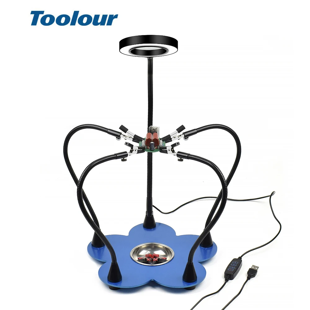  Toolour Soldering Helping Hand USB 3X Glasses Magnifier Welding Station Flexible Arm PCB Board Tray - 4000148174285