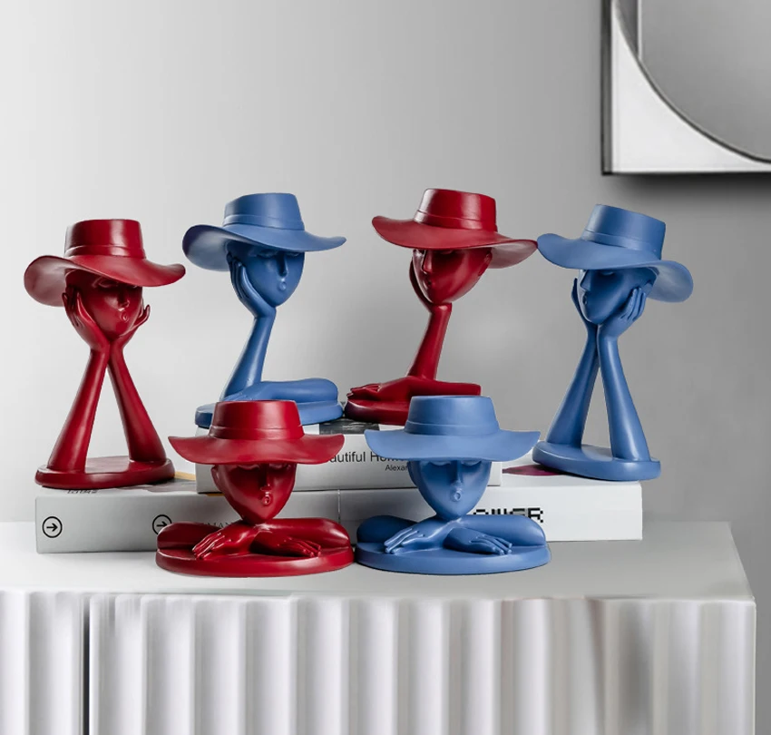 ERMAKOVA  Modern Minimalist Abstract Girl Sculpture Hat Character Flowerpot Resin Storage Ornaments Nordic Home Decoration