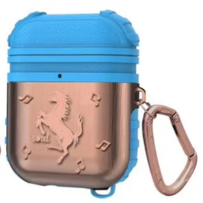 coppery light blue Модный разноцветный антиосенний силиконовый и металлический чехол для наушников airpods 1/2 с карабином - Цвет: coppery light blue