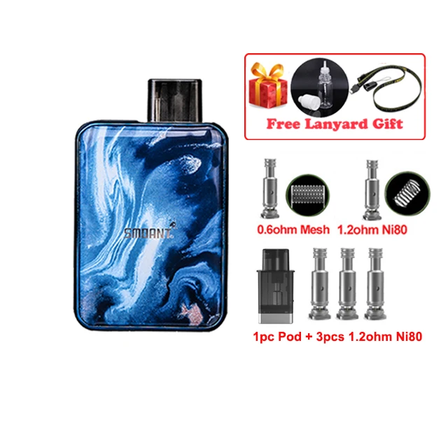 blue Ni80 Pod Smoant Charon Детский комплект 750 мАч Pod Vape 15 Вт 2 мл картридж 0.6ом сетка/1.2ом Ni80 катушка Vape комплект vs Smoant Pasito набор battlestar - Цвет: blue Ni80 Pod