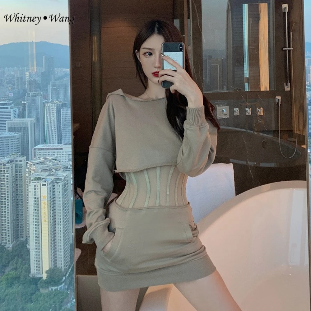WHITNEY WANG модная Уличная Сексуальная Прозрачная сетчатая Толстовка А4 с поясом мини-платье женское платье для ночного клуба