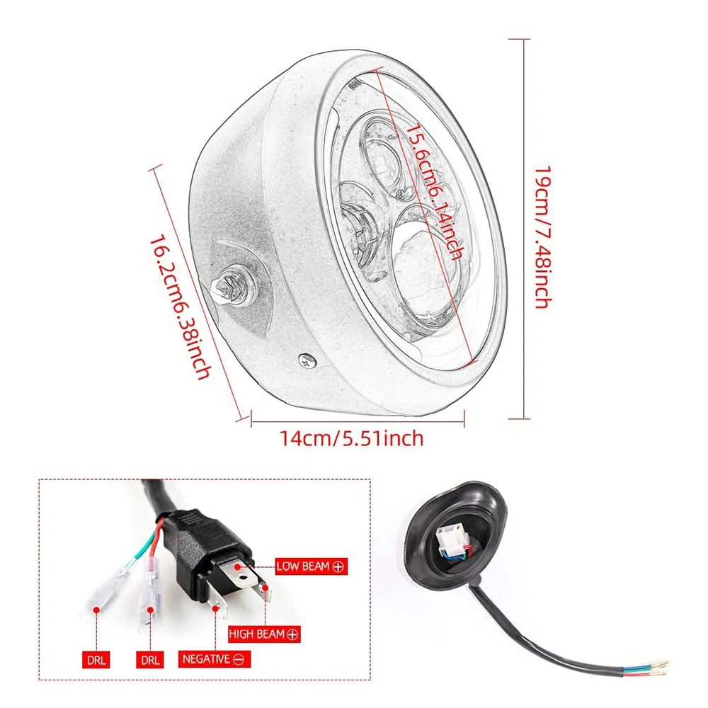 6,5-Zoll-Motorrad-LED-Scheinwerfer Retro rund 12 V 26 W 6500 K  LED-Scheinwerfer mit Halterungssatz, modifizierte Teile