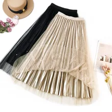 Foamlina винтажная Женская юбка с эластичной резинкой на талии сетчатая Лоскутная кисточки вышивка бисером Повседневная осенне-зимняя до середины голени плиссированная бархатная юбка