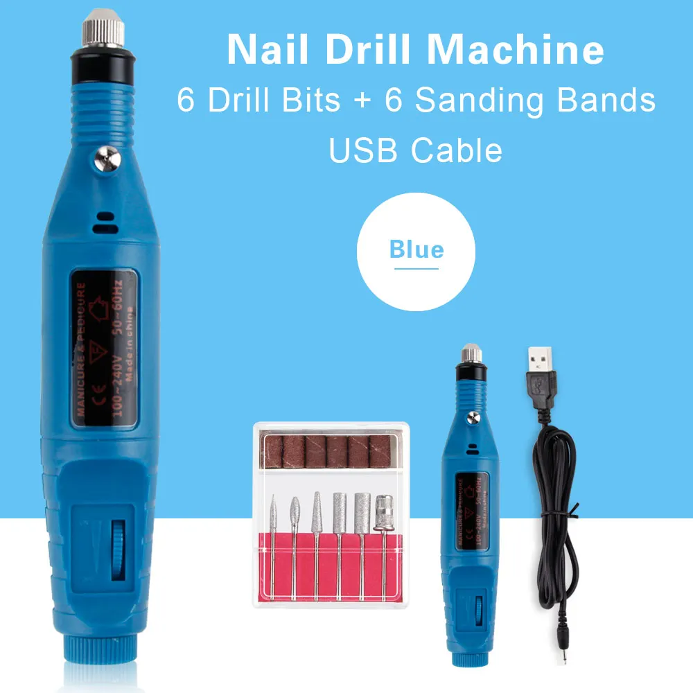USB Blue Маникюрный станок, профессиональный Фрезер для токарного станка, маникюр и педикюр, электрическое сверло для ногтей, фрезы для ногтей, инструменты для полировки - Цвет: USB Blue