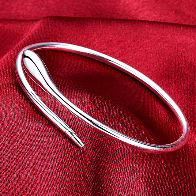 Trendy Style 925 Silver Round Heart Open Bracelet For Women Fashion Jewelry Cuff Bangles