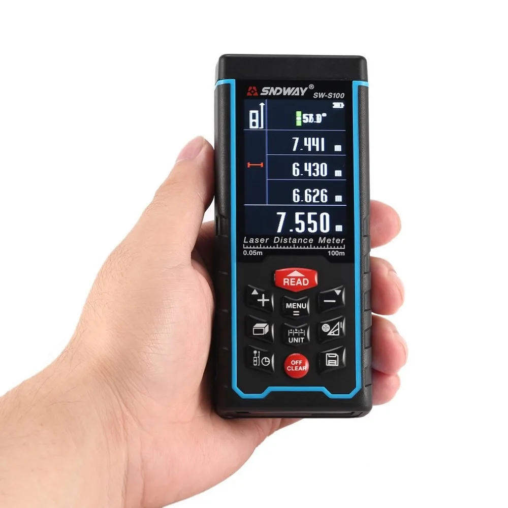 

SNDWAY SW-S100 100M Handheld Laser Distance Meter Range Finder Trena Laser Tape Measure Distance Tool Rangefinder