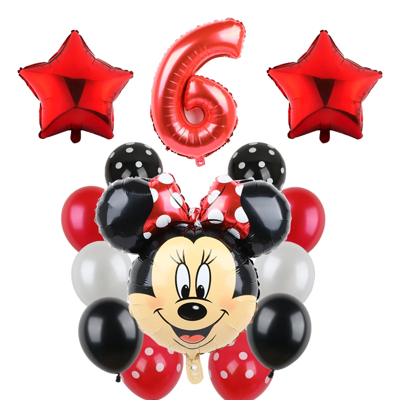 Светло-желтый 14pcs Happy Birthday Decoration Balloon Mickey Minnie Cartoon Star Xenon Paper Ballon Baby Shower Number Balloon Polka Dot Globo - Цвет: Светло-желтый