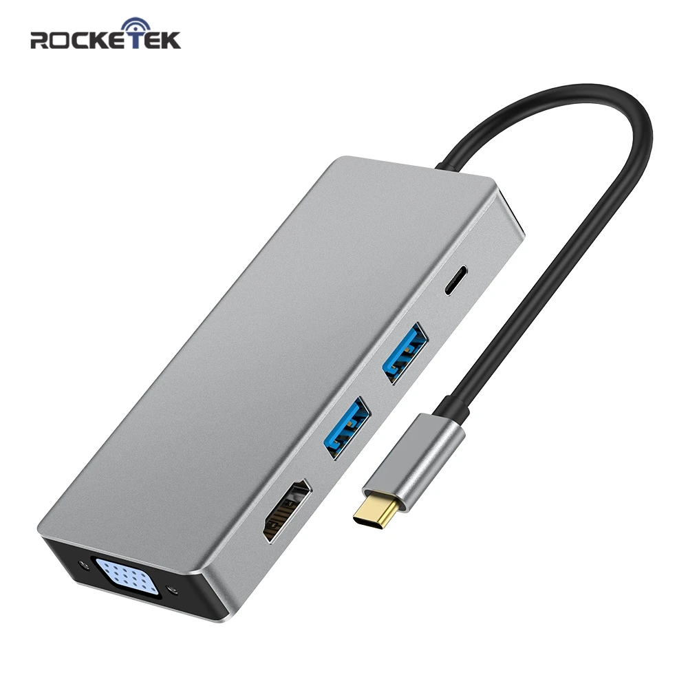 Rocketek USB Type C 3.0 HUB C to 1080P VGA 4K HDMI PD Adapter Dock for MacBook Pro Accessories USB-C 3.1 Splitter 3 Port