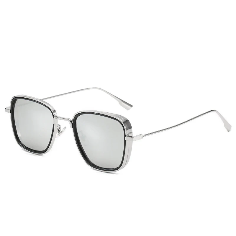 C6 silver silver HBK,, квадратные солнцезащитные очки из сплава для мужчин и женщин, паровые, панк, металлическая боковая защита, дизайнерские солнцезащитные очки, крутые черные индийские солнцезащитные очки, UV400 - Цвет линз: C6 silver silver