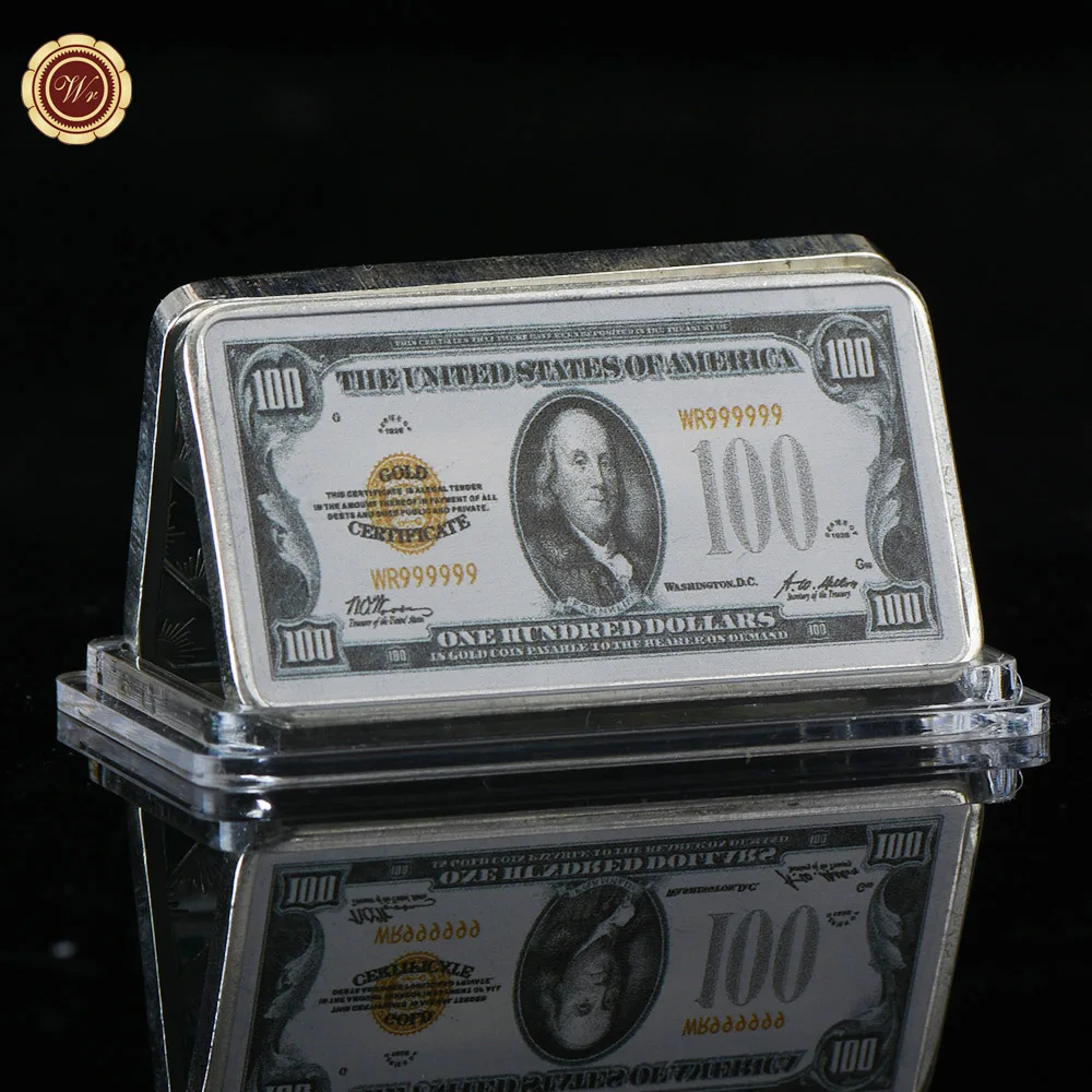 1928 USD 100 WR качество 999. 24k посеребренный бар 10 долларов США цветной вызов слиток монета с чехол для коллекции - Цвет: 1928 USD 100