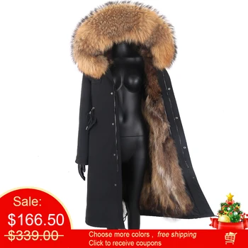 2021 New Winter Jacket Women X-Long Parka Waterproof Big Natural Raccoon Fur Collar Hood Real Fur Coat Thick Warm Real Fox Fur 1
