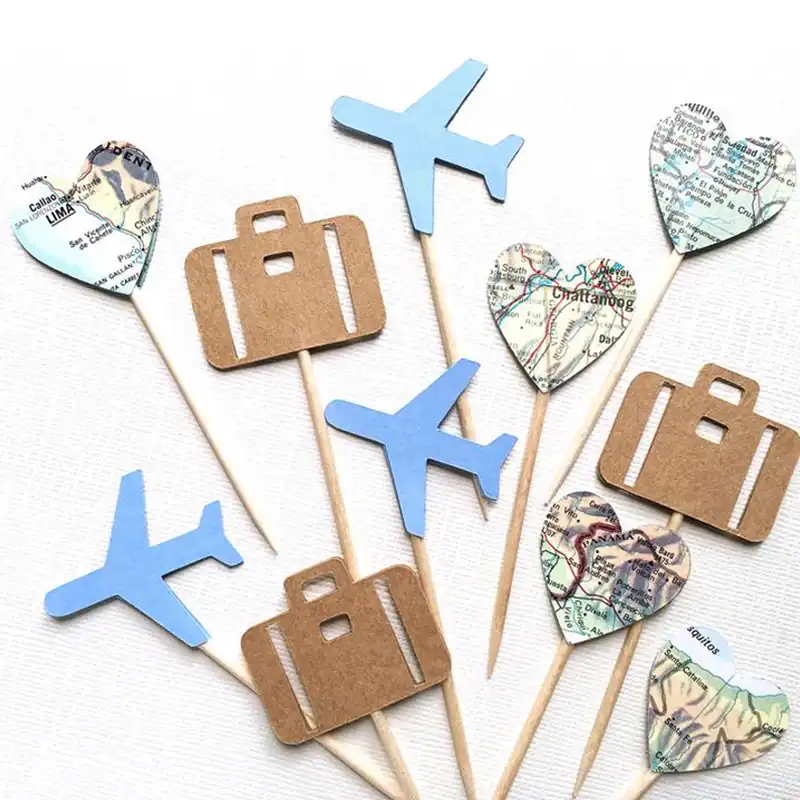 Map Cupcake Toppers Travel Theme Baby Shower Birthday Decorations