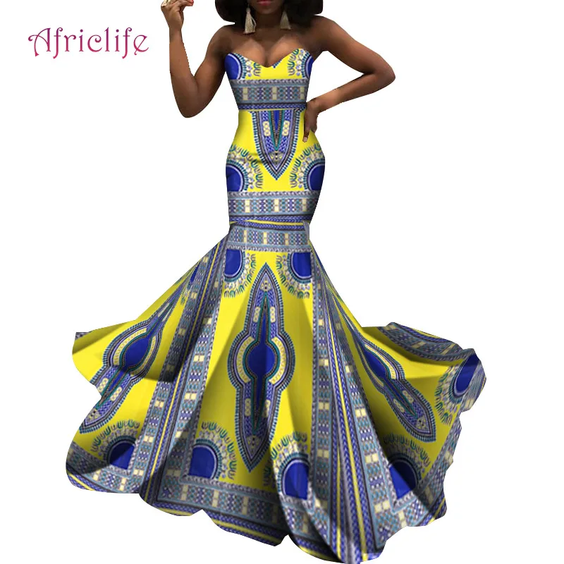 Summer Strapless Floor-Length Wedding Dresses African Wax Cotton Fashion Java Style Evening Party Lady Clothing WY5479 | Тематическая