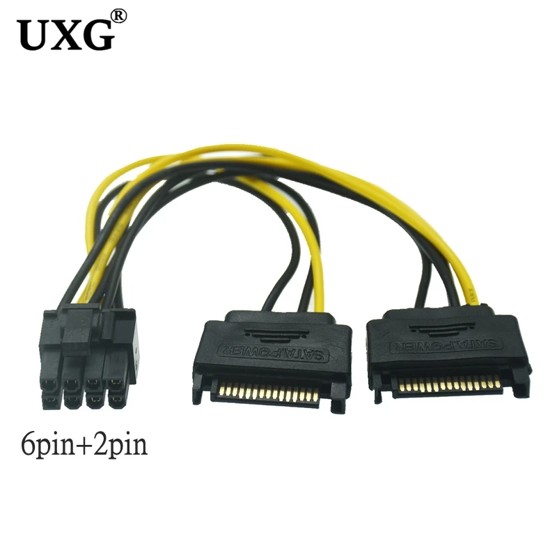 SATA Dual 15Pin M to Graphics card PCI-e PCIE 8 (6+2) Pin F Video Card Power Supply Cable 8pin to Sata Y Splitter Adapter 18AWG