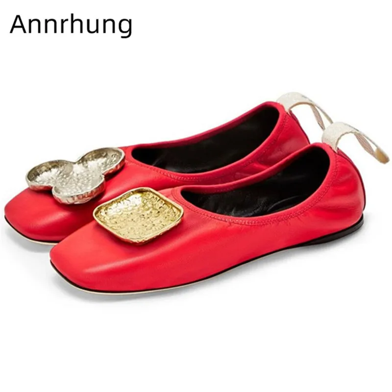 

2019 New Casual Shoes Woman Asymmetrical Metal Decor Flats Cozy Square Toe Ballet Flats Slip On Glove Shoes Zapatos De Mujer