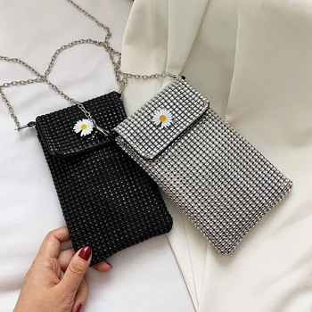 

Fashion Women Rhinestone Shoulder Bag Classic Texture Creative Design Chic Daisy Lady Chain Shoulder Crossbody Bag