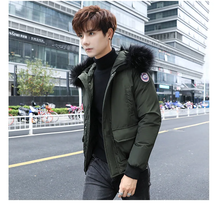 MEN'S Cotton-padded Coat Winter Fur Collar plus Velvet Cotton Coat Handsome Winter Cotton-padded Jacket Sub-Hooded Trend Loose A