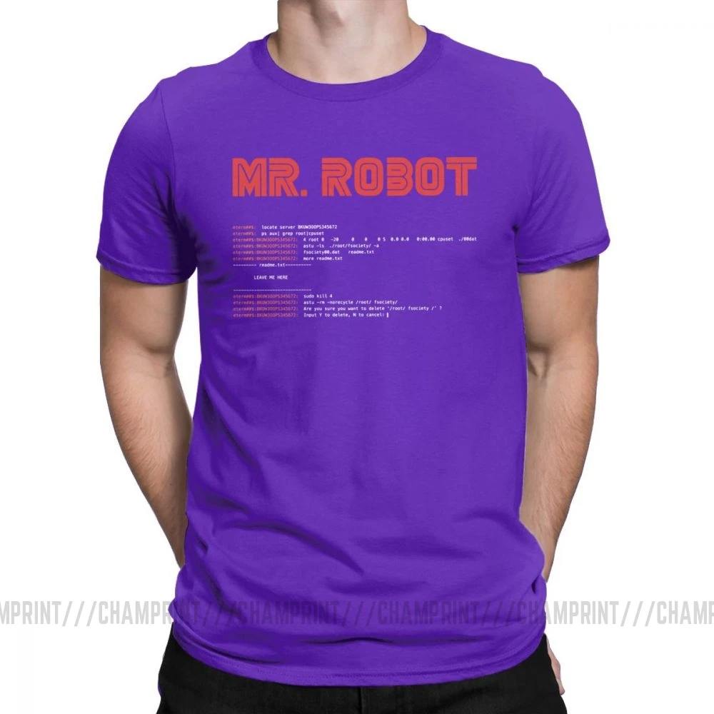 Фиолетовый Крутая футболка Mr Robot Программирование программист футболки разработчик футболки с кодом для мужчин вырез лодочкой хлопок короткий рукав Одежда большого размера - Цвет: Фиолетовый