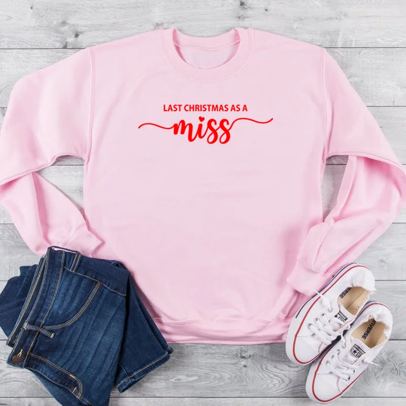 Женская толстовка с надписью «Miss» на Рождество; праздничная одежда; пуловер с круглым вырезом и длинными рукавами; худи в стиле Харадзюку; Прямая поставка