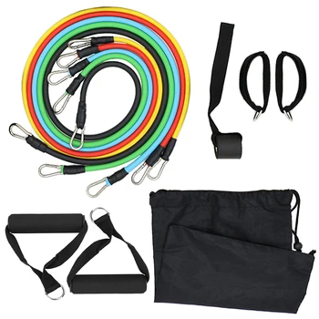 

11pcs Resistance Bands Set Workout Fintess Exercise Tube Bands Door Anchor Ankle Straps Cushioned Handles with Carry Bags