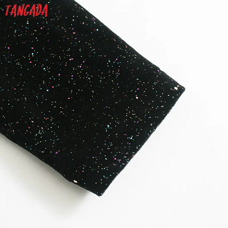 Tangada женское бархатное платье-блейзер с блестками, с поясом, с длинным рукавом, винтажный стиль, женские мини платья, vestidos JE01