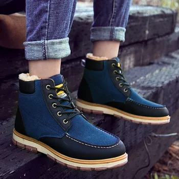 

New Men Snow Boots 2019 Fashion Warm Fur Boot Winter High Quality Pu Leather Shoe Flats Men Ankle Boots SnowBoots Non Slip Boots