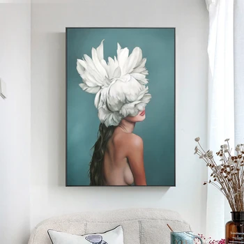 

RELIABLI ART Sexy Woman With Feather Pictures Beautiful Girl Canvas Portrait Posters Wall Painting For Living Room Home Decor