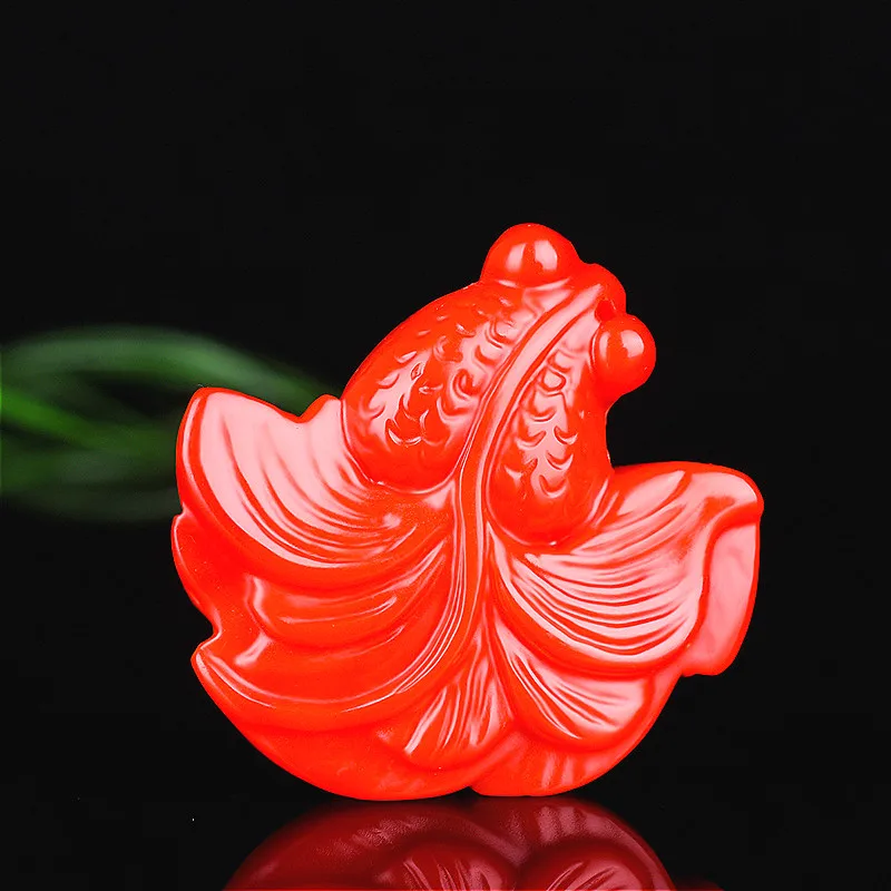 

Goldfish Red Jade Pendant Necklace Hand-Carved Natural Charm Jewelry Animal Amulet Fashion Accessories for Men Women Gifts