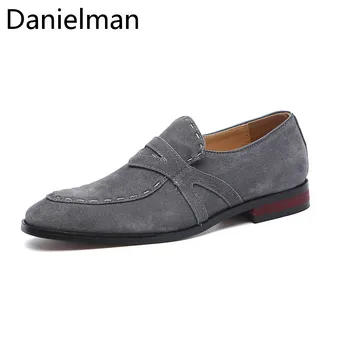 

Danielman Men Handmade Suede Leather Shoes Fashion Luxury Breathable Men Loafers Casual Slip On Business Driving Shoes Plus Size